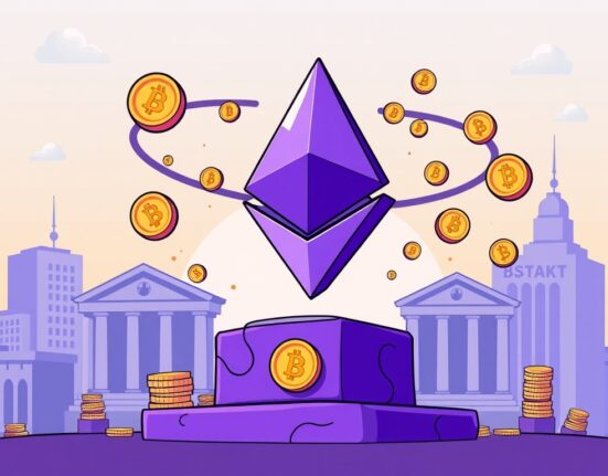 Cartoon illustration showing the Ethereum logo symbolizing its crucial role in the Ethereum stablecoin future for financial institutions.