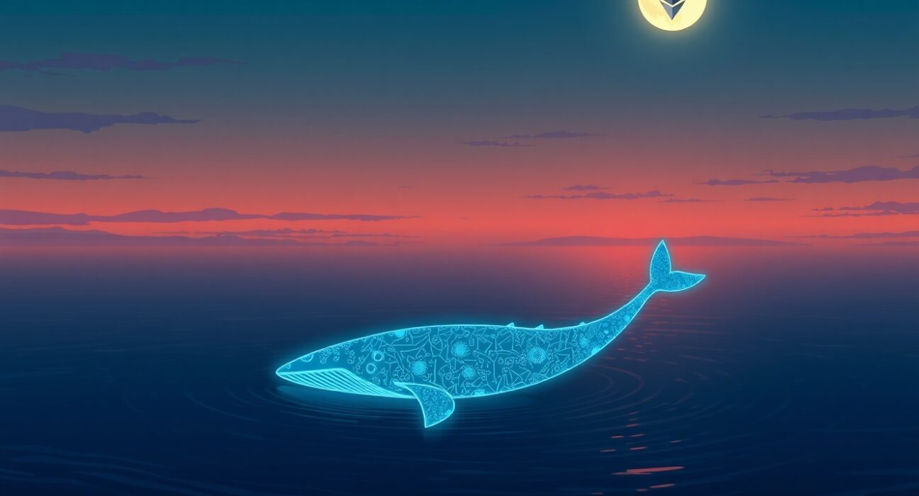 A symbolic representation of a major Ethereum staking transaction by a crypto whale impacting network security.