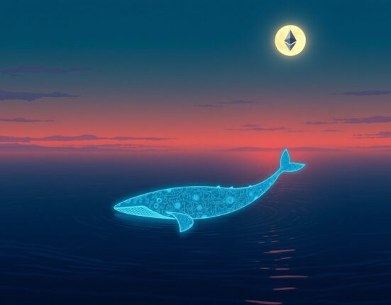 A symbolic representation of a major Ethereum staking transaction by a crypto whale impacting network security.
