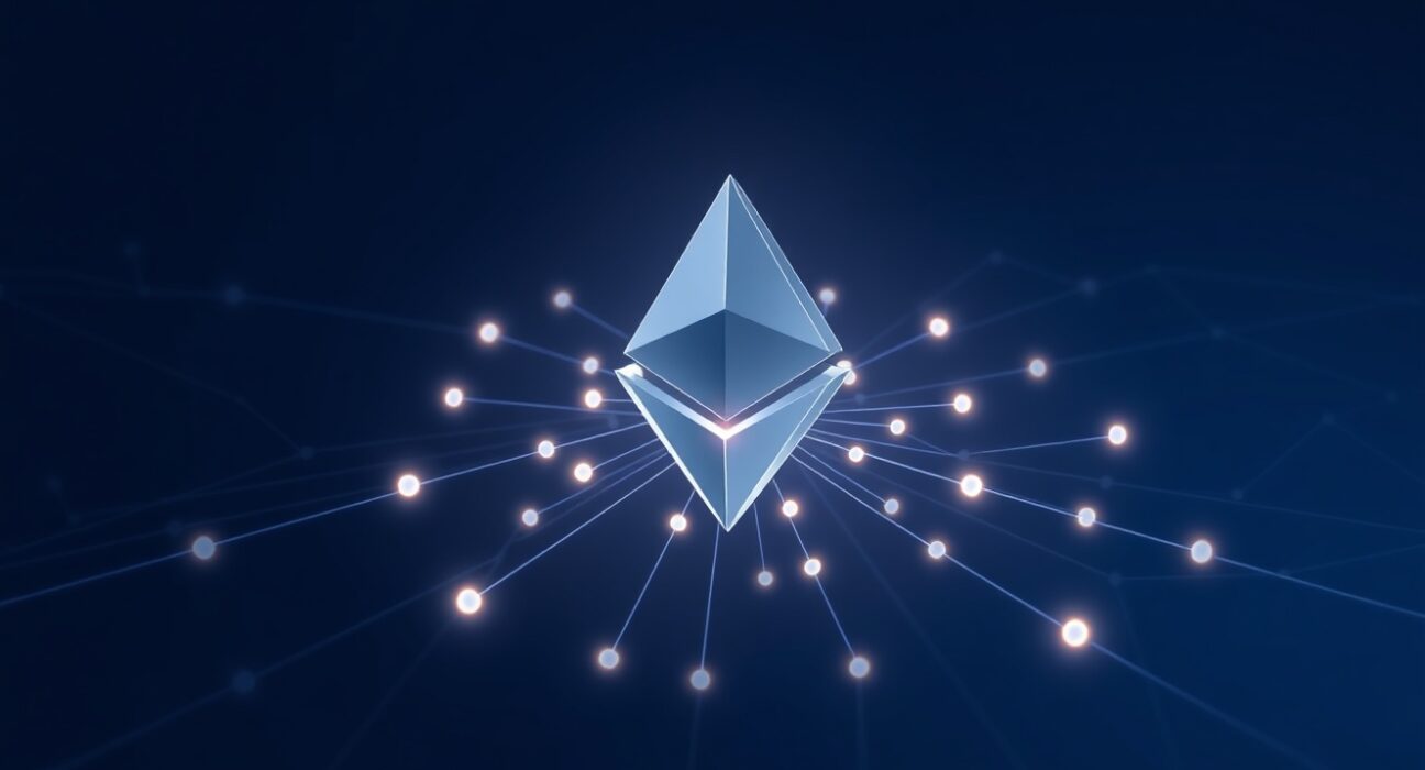 Ethereum blockchain network node symbolizing increased transaction activity and data flow.