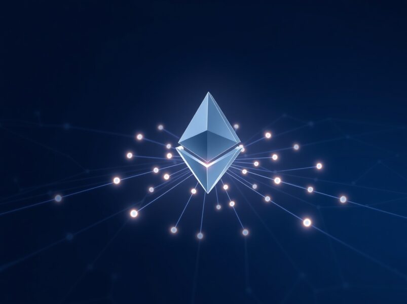 Ethereum blockchain network node symbolizing increased transaction activity and data flow.