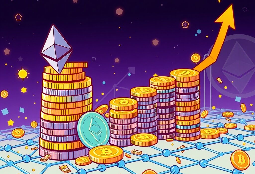 An illustration showing a dramatic increase in Ethereum TVL, representing significant growth in the blockchain's locked value.