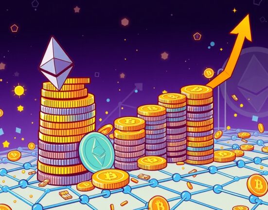 An illustration showing a dramatic increase in Ethereum TVL, representing significant growth in the blockchain's locked value.