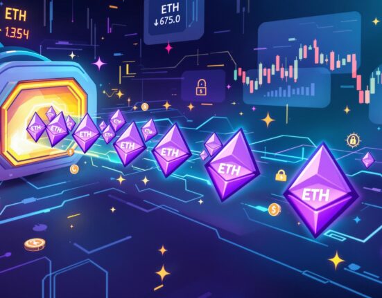 Cartoon illustration depicting a large queue of Ethereum (ETH) symbols, symbolizing the significant Ethereum unstaking queue and its market impact.