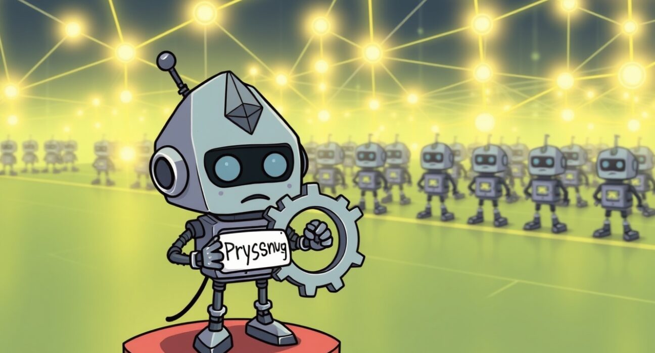 A cartoon robot symbolizing an Ethereum validator experiencing a technical glitch, highlighting the temporary drop in network participation.