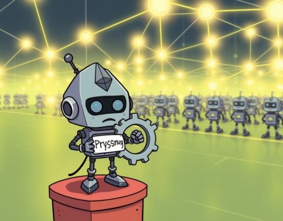 A cartoon robot symbolizing an Ethereum validator experiencing a technical glitch, highlighting the temporary drop in network participation.