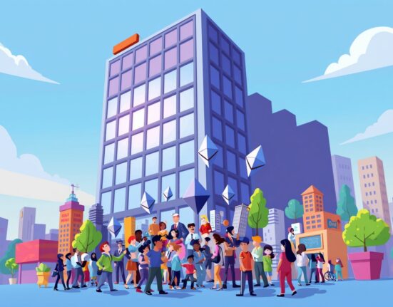 Vitalik Buterin protecting Ethereum values from corporate influence in vibrant cartoon style