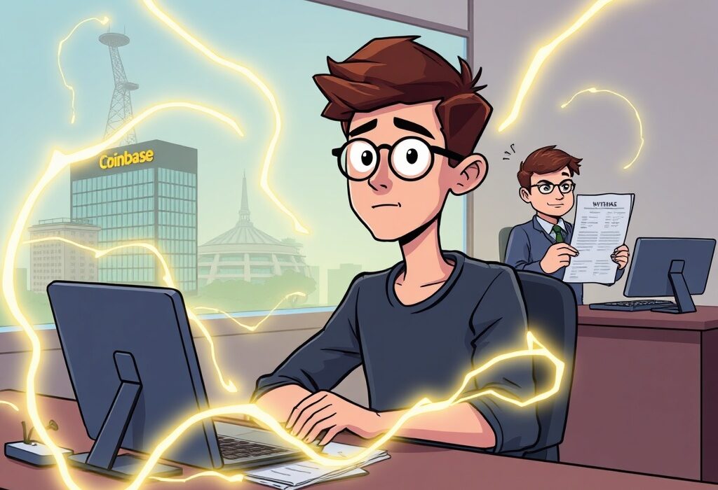 A cartoon illustration showing Vitalik Buterin creating Ethereum, highlighting how a US visa issue impacted crypto history.