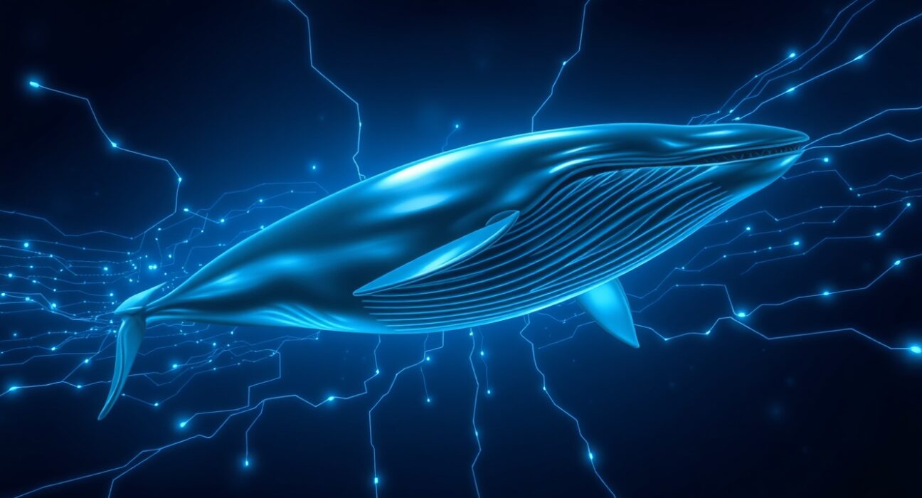 A symbolic representation of an Ethereum whale accumulating digital assets within a blockchain network.
