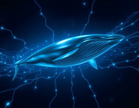 A symbolic representation of an Ethereum whale accumulating digital assets within a blockchain network.