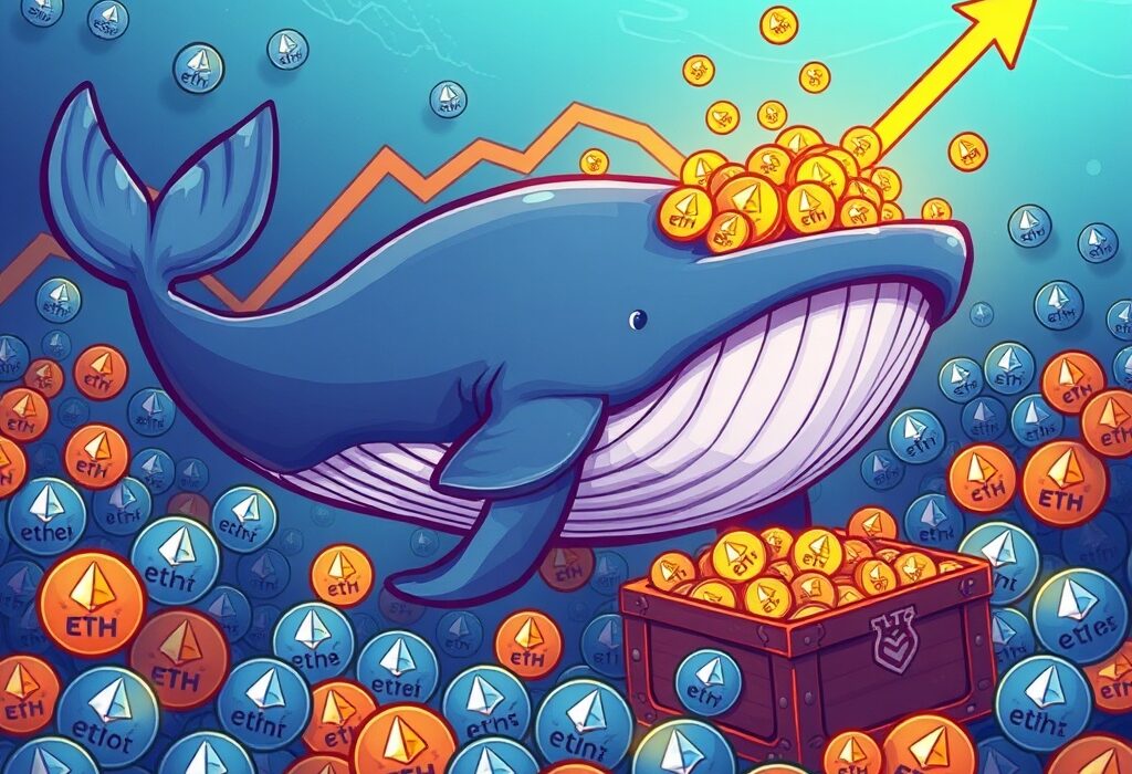 A massive Ethereum whale accumulating a large sum of ETH, symbolizing significant market activity and investor confidence.