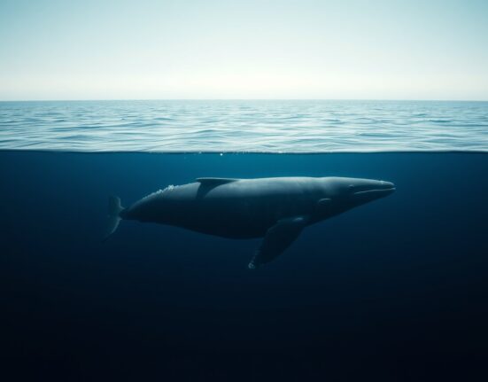 A powerful whale symbolizes the anonymous $28.9 million Ethereum deposit to Binance and its potential market impact.