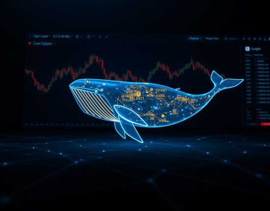 Conceptual image of an anonymous Ethereum whale executing a multi-million dollar cryptocurrency transaction from an exchange.