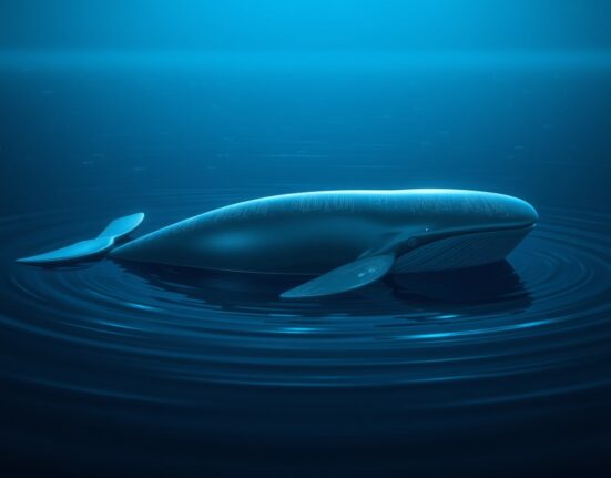 Ethereum whale awakening represented in a digital ocean, symbolizing a major dormant wallet