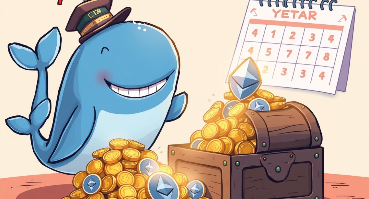 An Ethereum whale triumphantly sells tokens, realizing significant profit after a patient four-year investment journey.