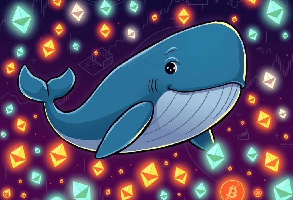 An Ethereum whale accumulating vast amounts of ETH, symbolizing significant institutional investment in the crypto market.