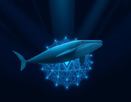Ethereum whale swimming away from blockchain network in dark ocean