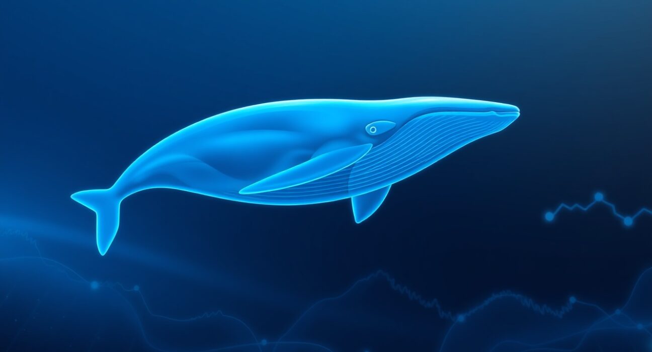 A conceptual image of a crypto whale moving assets, representing the $10.7M Ethereum and AAVE deposit to Kraken.