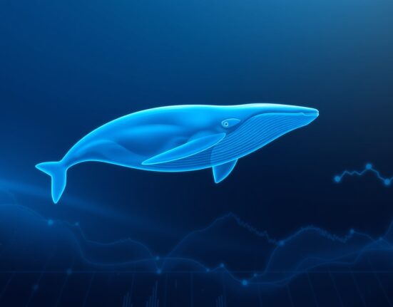A conceptual image of a crypto whale moving assets, representing the $10.7M Ethereum and AAVE deposit to Kraken.
