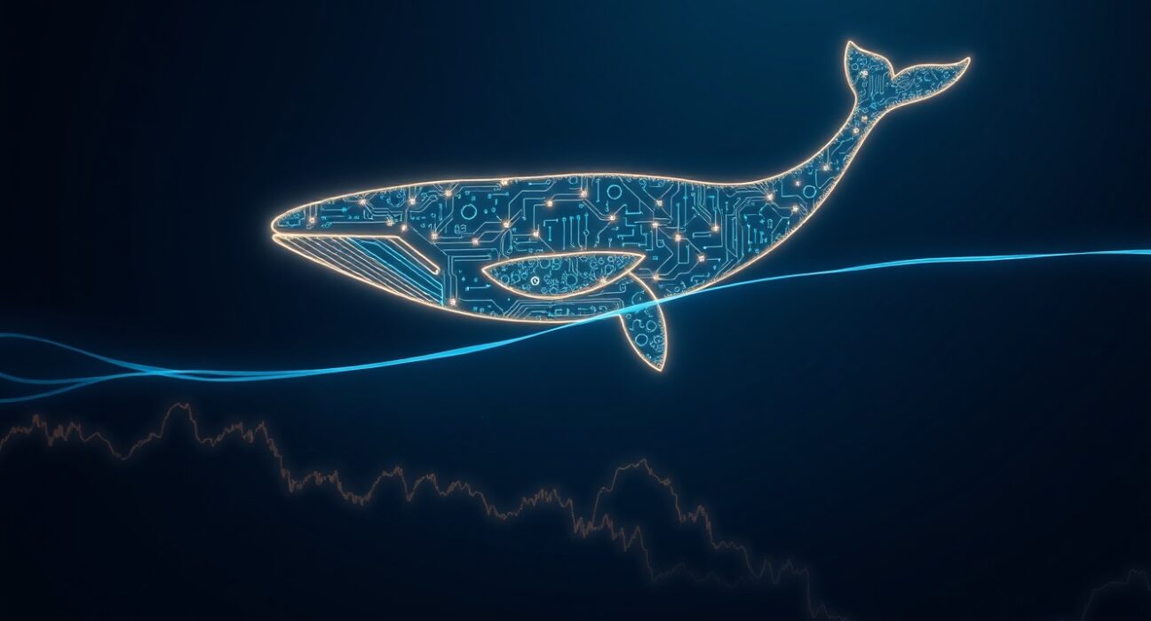 A digital whale representing a large Ethereum investor in the cryptocurrency market.