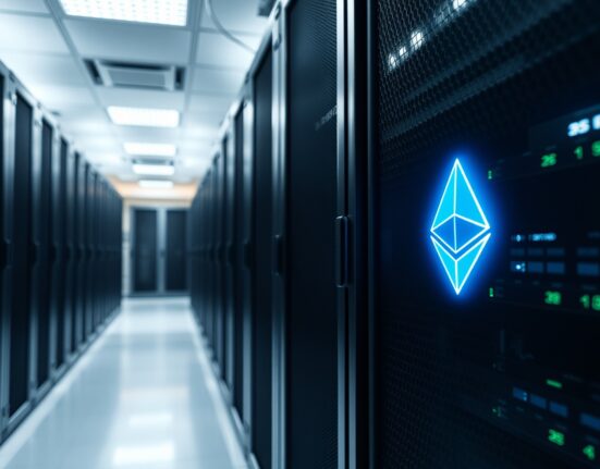 Ethereum investor transaction analysis represented by secure server infrastructure in a data center.