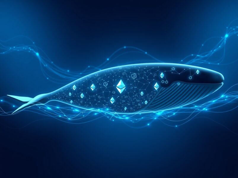 Digital representation of an Ethereum whale transaction moving funds from an exchange to custody.