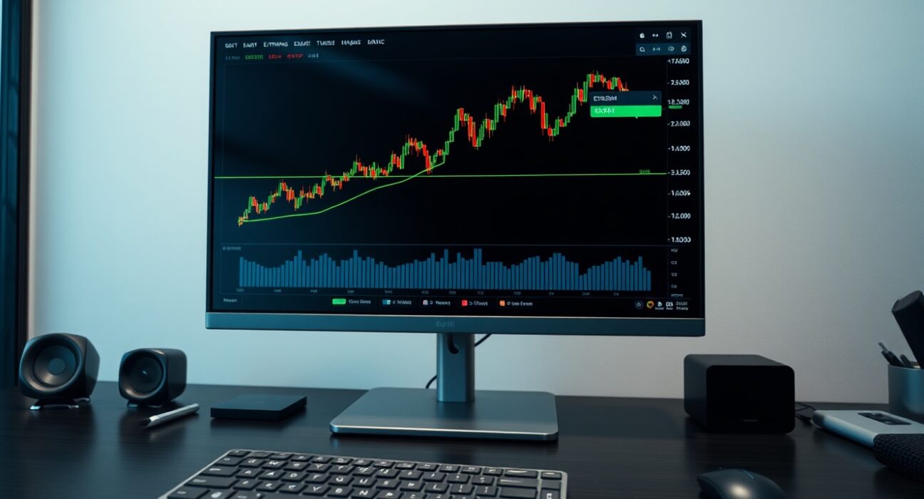 Ethereum price chart on a monitor at a trading desk, illustrating whale selling activity.