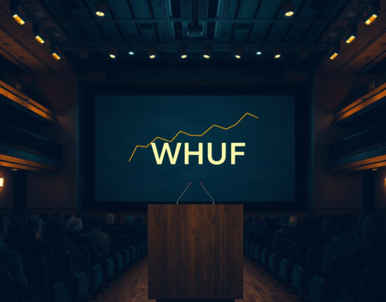 Ethos Network WHUF token auction event with digital display showing token metrics