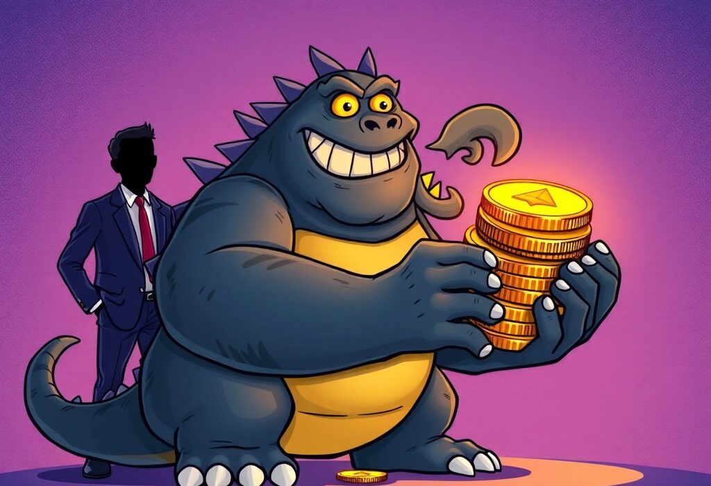 A cartoon illustration symbolizing ETHZilla's successful corporate rebrand and substantial Ether holdings, highlighting its new market presence.