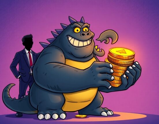 A cartoon illustration symbolizing ETHZilla's successful corporate rebrand and substantial Ether holdings, highlighting its new market presence.