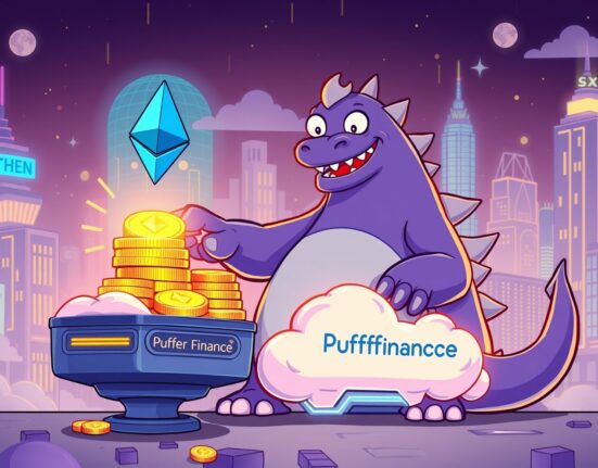 Cartoon monster ETHzilla depositing Ethereum into Puffer Finance, highlighting a major institutional ETHzilla deposit into liquid restaking.