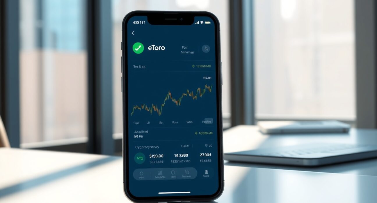 eToro cryptocurrency trading app on smartphone representing New York market expansion