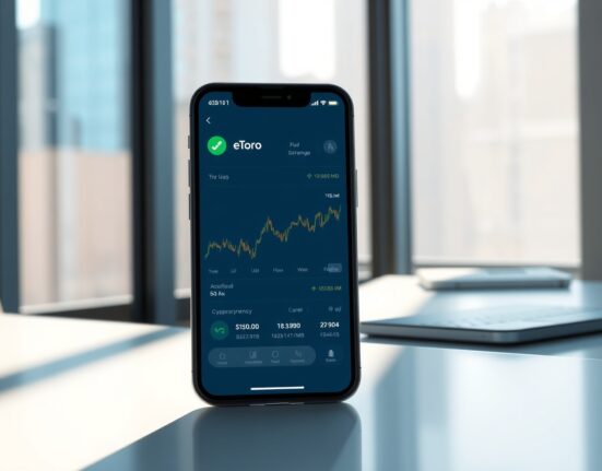 eToro cryptocurrency trading app on smartphone representing New York market expansion