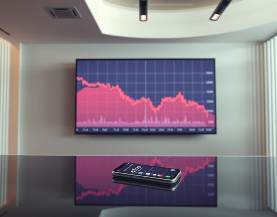 eToro crypto revenue decline Q1 2025 with trading chart on office screen