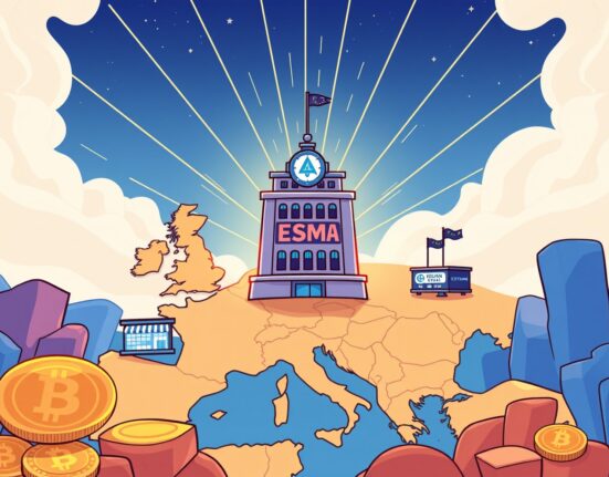 Cartoon showing ESMA unifying crypto supervision across Europe, symbolizing a consolidated regulatory approach for digital assets.