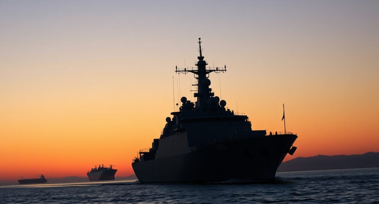 EU naval vessel patrols the Strait of Hormuz during oil price crisis and geopolitical tensions