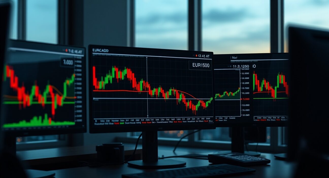 EUR/CAD currency pair chart showing price action below 1.1700 amid heightened risk aversion in forex markets.