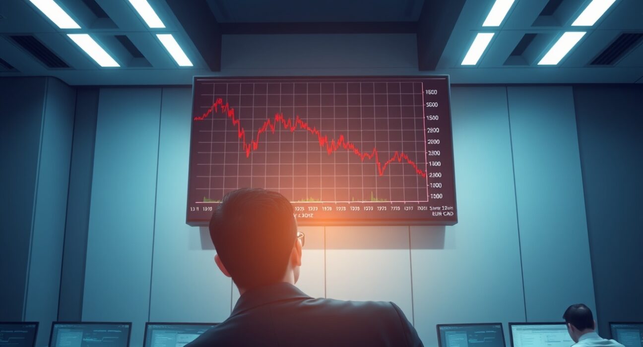 EUR/CAD forex chart showing a sharp decline as oil prices impact the currency pair.