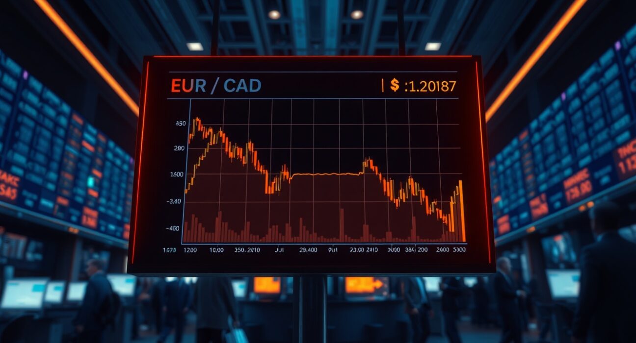 EUR/CAD currency pair chart showing losses after weak PMI data from Germany and Eurozone.