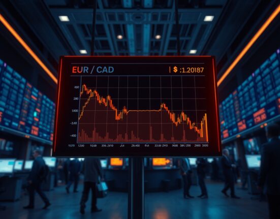 EUR/CAD currency pair chart showing losses after weak PMI data from Germany and Eurozone.