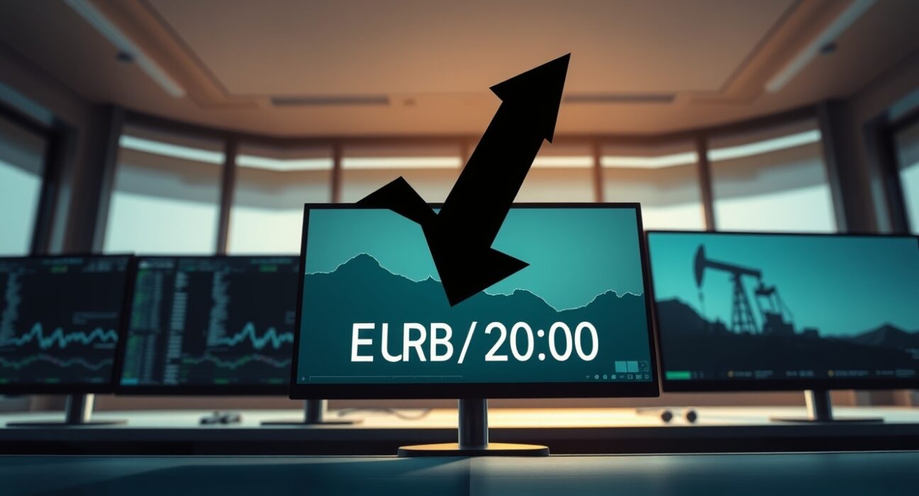 EUR/CAD slides with downward arrow on trading display, representing Canadian dollar strength from BoC and oil prices.