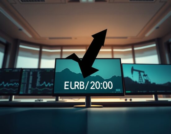 EUR/CAD slides with downward arrow on trading display, representing Canadian dollar strength from BoC and oil prices.