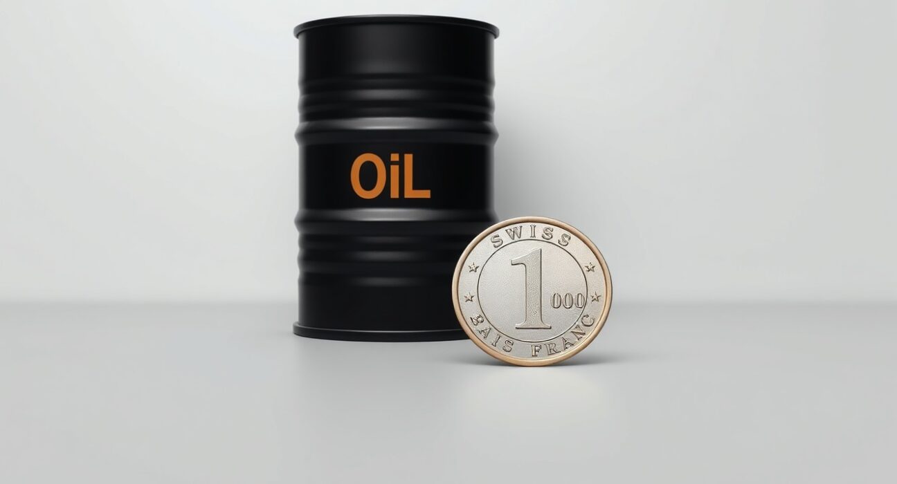 EUR/CHF currency cross analysis with oil prices and Swiss franc coin