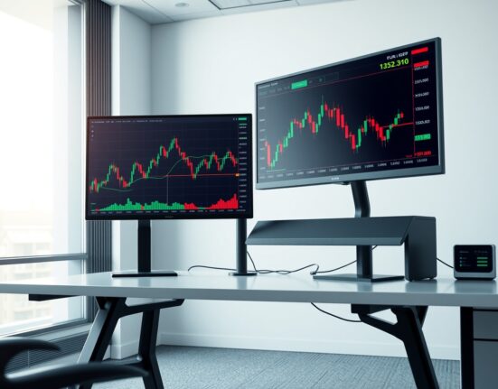 Professional trading desk analysis of the EUR/GBP exchange rate chart showing key resistance.
