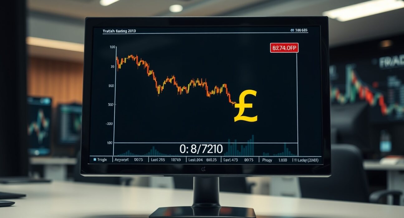 EUR/GBP currency pair chart showing a decline below 0.8720 in a risk-off market environment