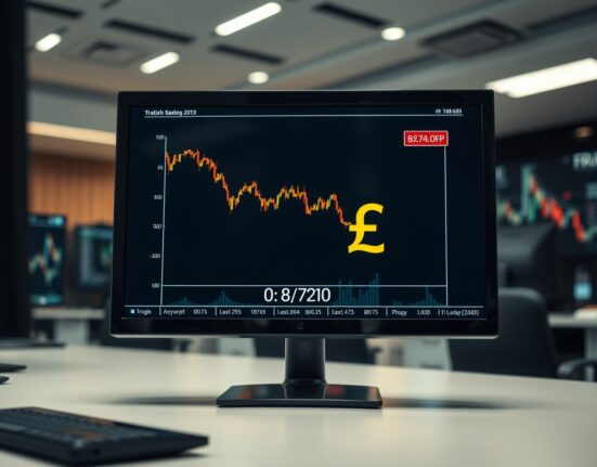 EUR/GBP currency pair chart showing a decline below 0.8720 in a risk-off market environment