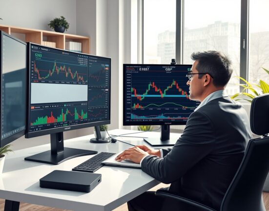 Financial analyst examining EUR/GBP exchange rate charts with Rabobank market analysis data