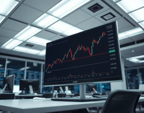 EUR/GBP currency pair chart showing price below 0.8550 level on a professional trading monitor