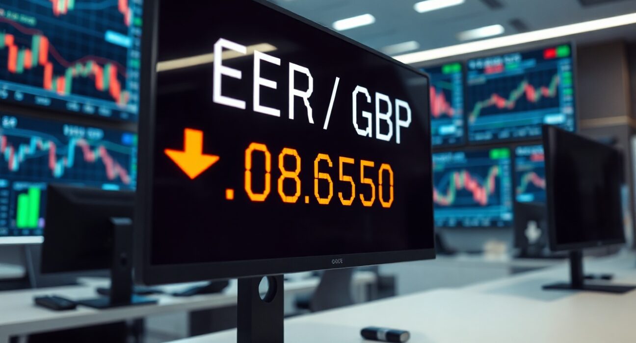 EUR/GBP exchange rate displayed on a trading screen near 0.8650 resistance level