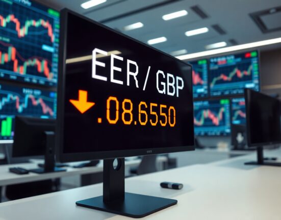 EUR/GBP exchange rate displayed on a trading screen near 0.8650 resistance level